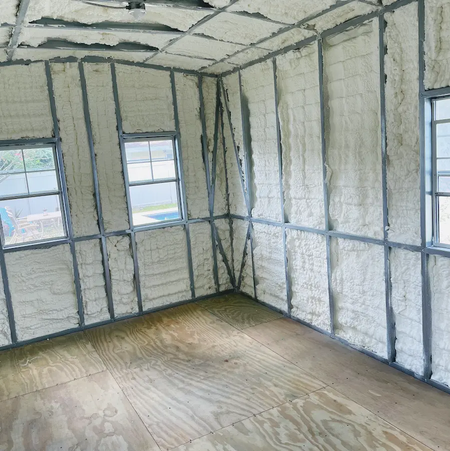 Closed-cell spray foam insulation applied to wall cavities in a residential project in Simi Valley
